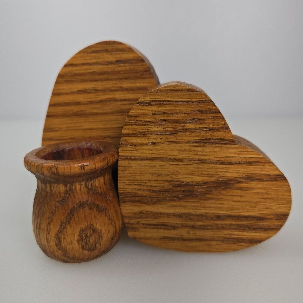 VTG Wooden Heart Candle Holder / Bud Vase Rustic Handcrafted Oak Decor 80s 90s